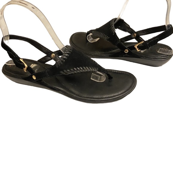 Johnston and Murphy Women’s Genuine Leather Black Suede Ankle Closure Sandals. - Picture 1 of 9